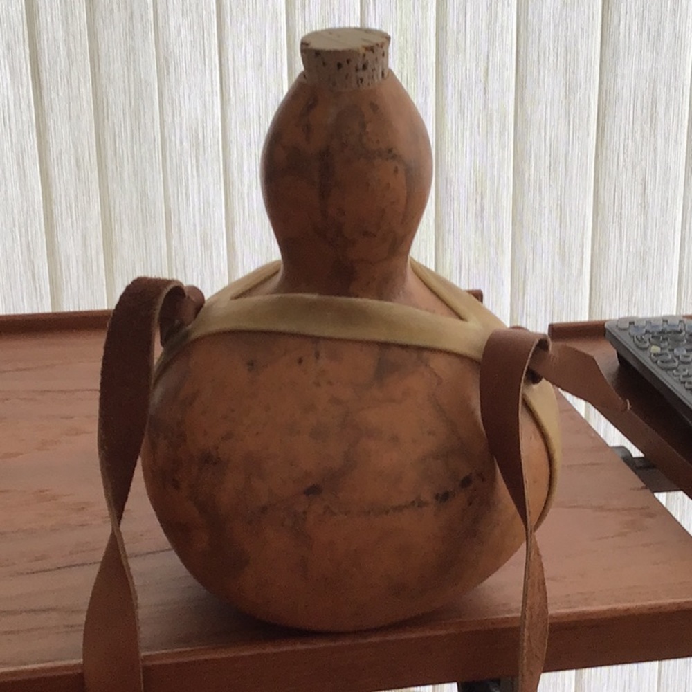 Drinking Gourd with leather strap.